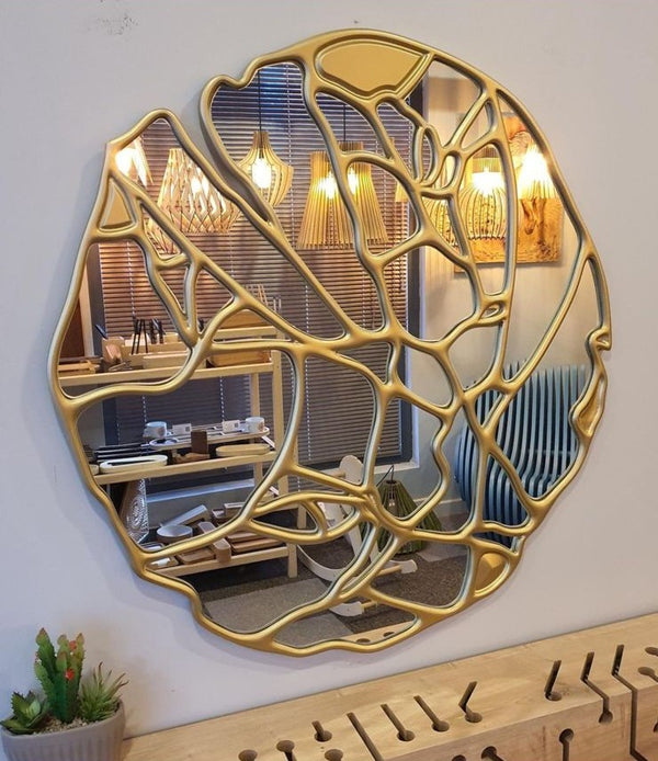 Abstract Round Gold Wall Mirror 80 cm / 100 cm