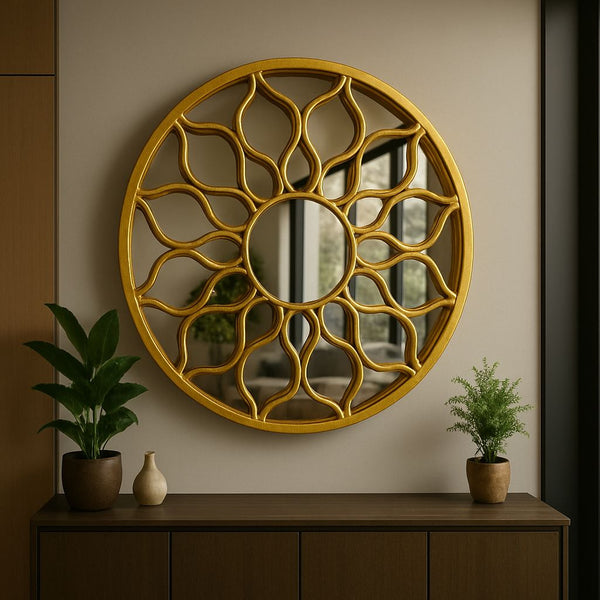 Radiant Wave Round Gold Wall Mirror 80 cm / 100 cm