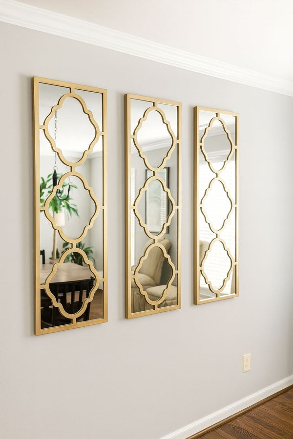 Rectangular Wall Mirror Set (3 Pieces, Gold Frame)30 x 90 cm