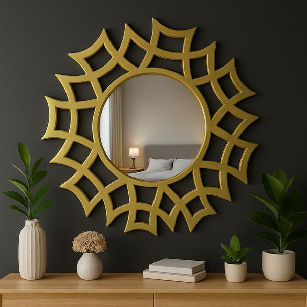 Golden Sunburst Wall Mirror – Modern Geometric Decorative Mirror