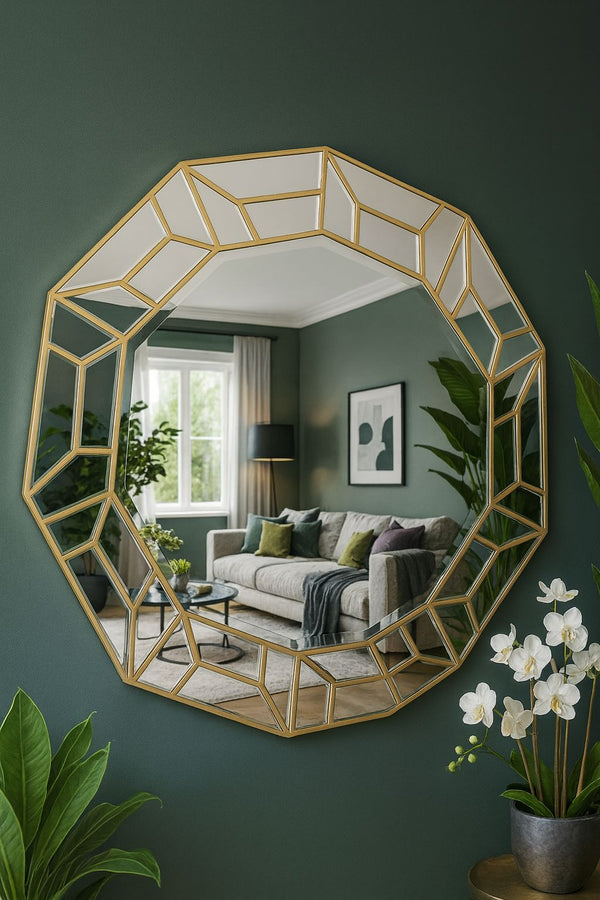 Faceted Geometric Gold Wall Mirror 80 cm / 100 cm