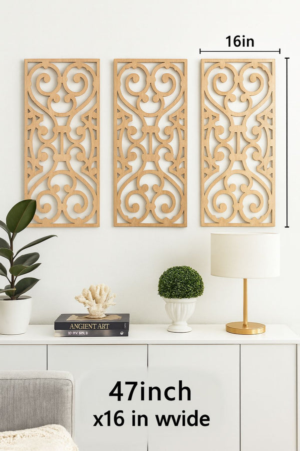 Decorative CNC Wall Panels (Set of 3, Scroll Design)40 x 90 cm