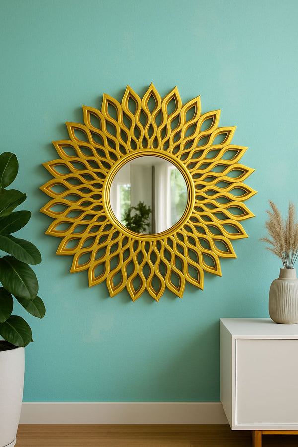 Sunflower Style Round Gold Wall Mirror 80 cm / 100 cm